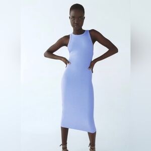 Zara Lavender Ribbed Bodycon Midi Dress Size S Fitted Sleeveless